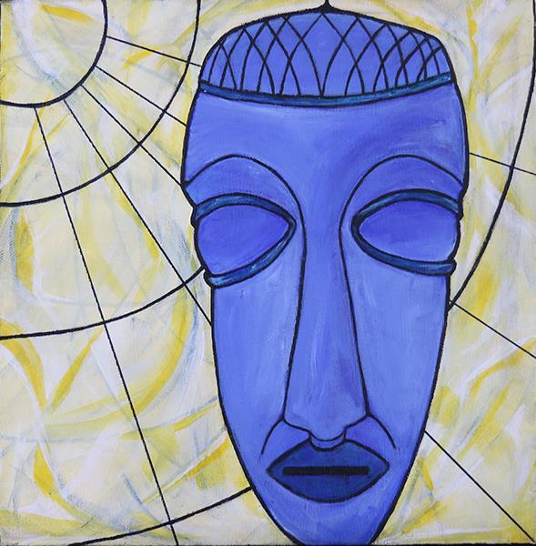 acrylic painting of a blue mask